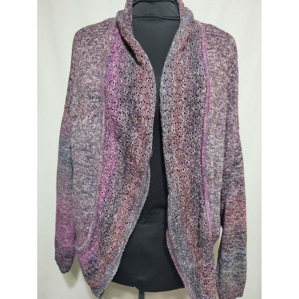 Jillian Nicole Cardigan Womens 2X Purple Excellent Open Front Pointelle Knit